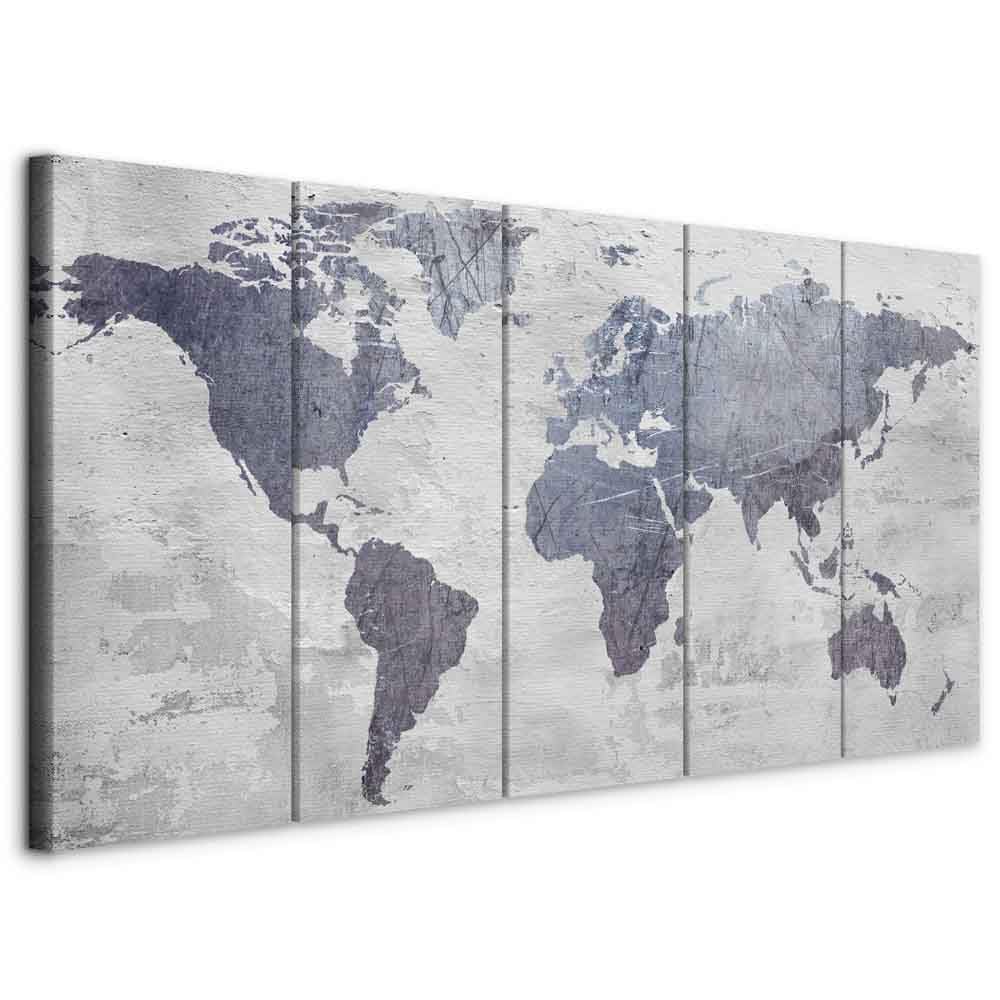 murando Cuadro en Lienzo Mapa del mundo 200x80 cm Impresión de 5 Piezas Material Tejido no Tejido Impresión Artística Imagen Gráfica Decoracion de Pared Gris Concreto k-C-0087-b-m