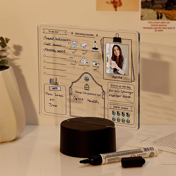 IGP Custom Daily Journal LED Lamp | Same Day Delivery | Rewritable Acrylic to-Do List Board | Desk Decor & Productivity Gift for Boss, Co-Worker & Employees