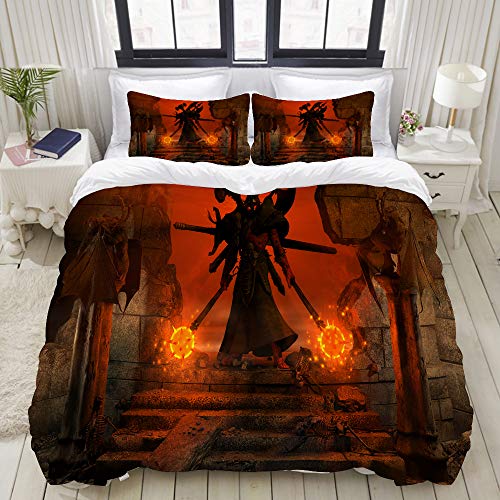 ZOANEN Literie - Ensemble de Housse de Couette Un Puissant Personnage Barbare Se Tenant Parmi des ruines Antiques Tenant Deux Masses d'étoiles du Matin taie d'oreiller Housse de Couette 200 * 200cm Cover