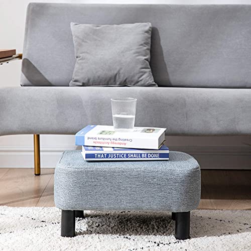 YMYNY Rechteckiger Fußhocker Sitzhocker, 42 x 29 x 23 cm, Gepolsterter Hocker aus Baumwolltuch, Holzbeine, Bequeme und Dicke Sitzbank, platzsparend, für Wohnzimmer, Flur, Büro, Grau HD-HRF-BD214