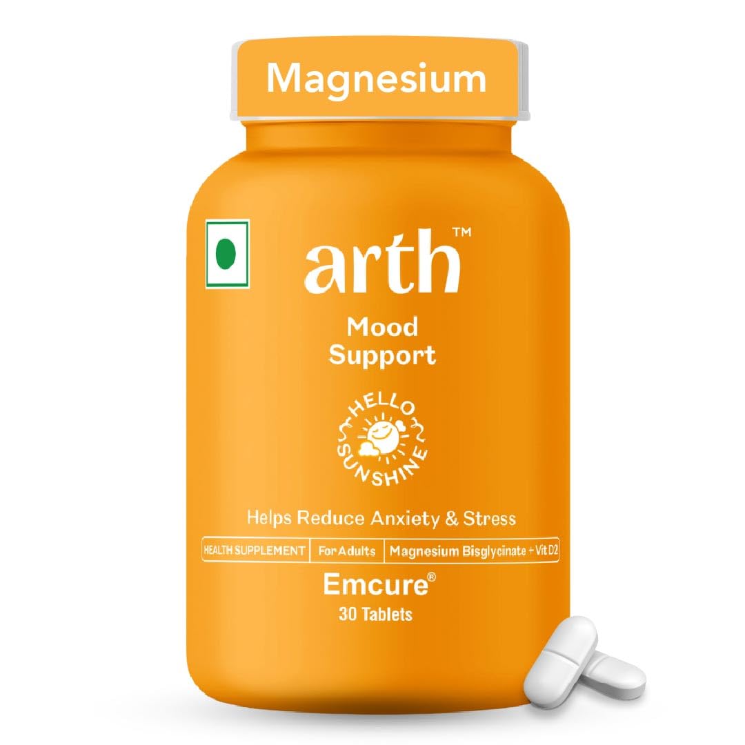 Arth Chelated Magnesium Bislycinate Supplement | With Vitamin D2 & Vitamin B6 | 200mg Elemental Magnesium | Supports Muscle Recovery, Relaxation & Better Sleep|Helps Reduce Stress & Anxiety | For Men & Women | 30 Veg Tablets