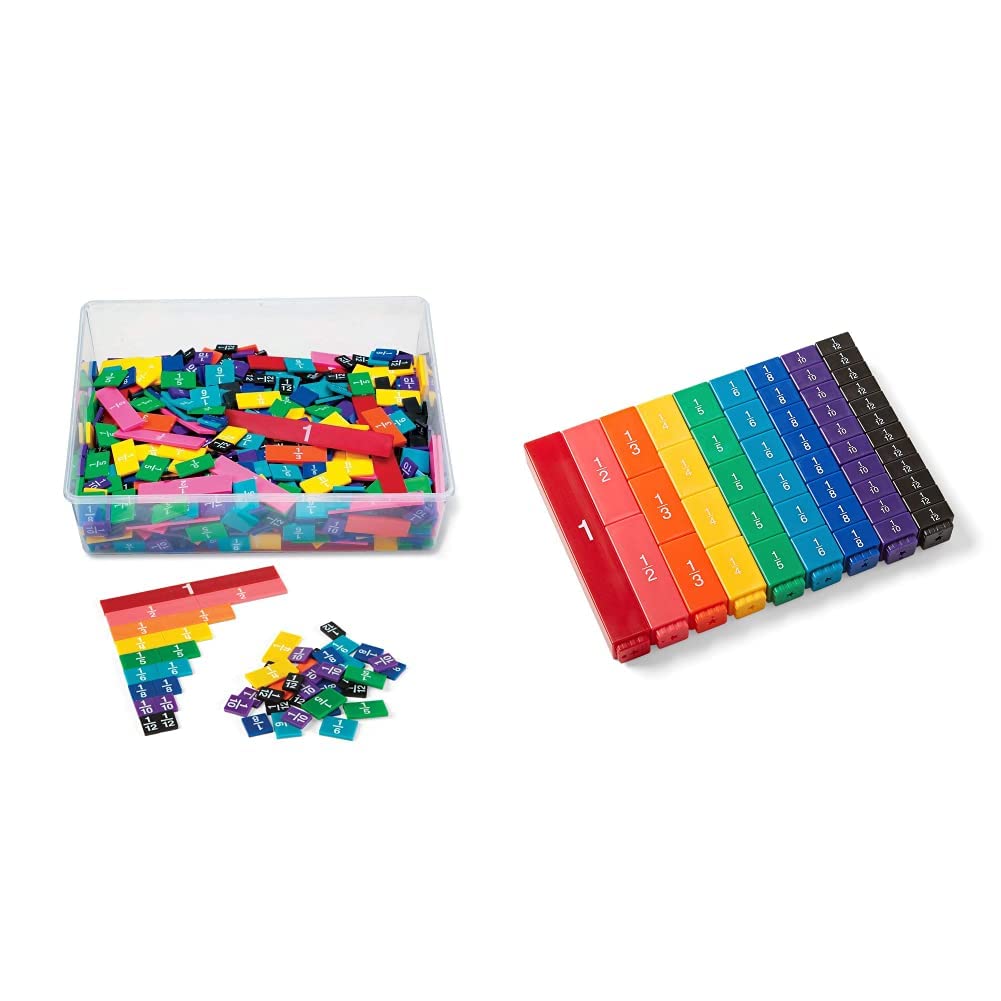 hand2mind Plastic Rainbow Fraction Tiles and Fraction Tower Cubes Montessori Math Materials