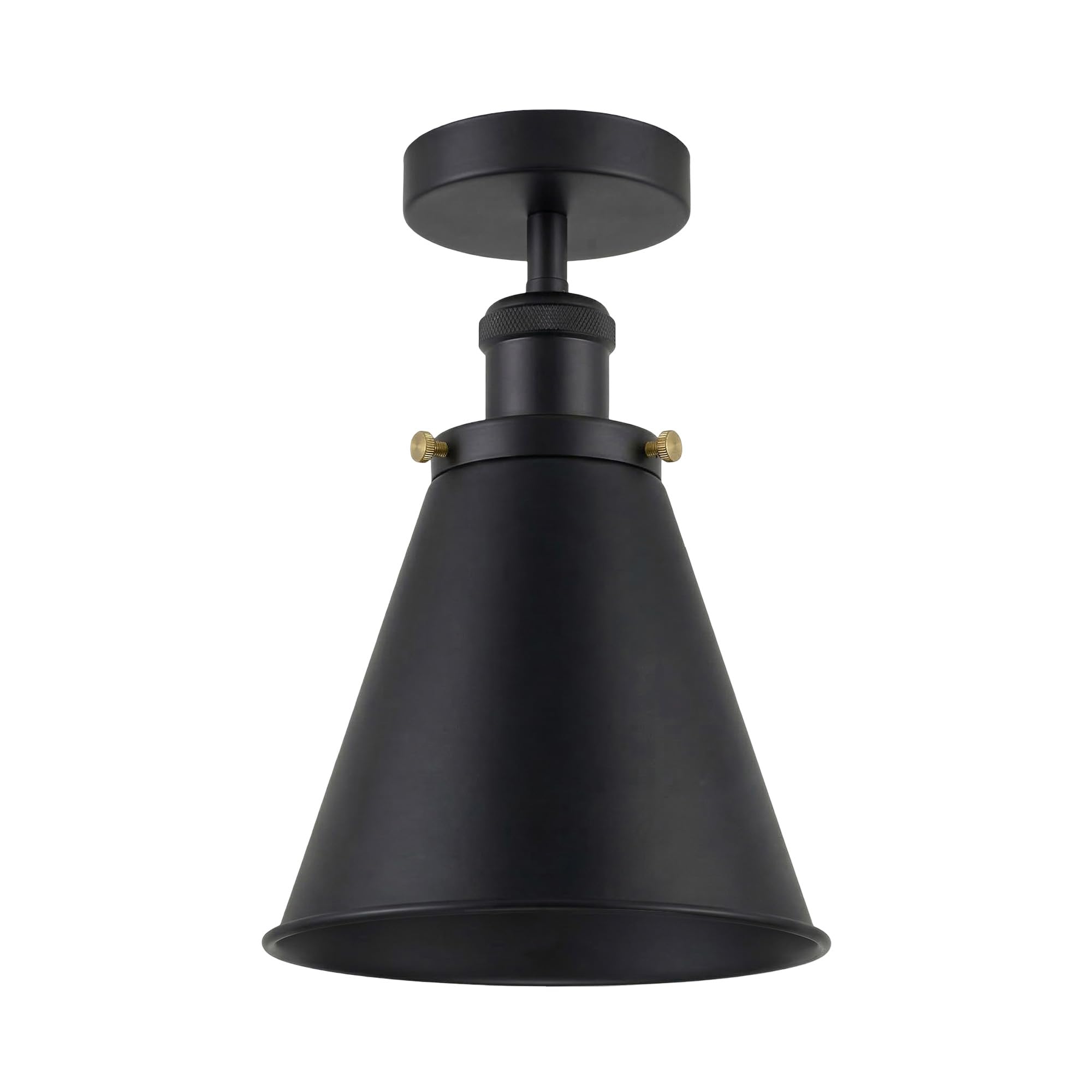 LEDSone Industrial Semi Flush Ceiling Light, Adjustable Black Metal Cone Shade with Brass Detail, E27 Ceiling Fitting for Kitchen, Hallway Dining Room