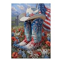 Cowboy Boot Shoe Flowers Puzzles for Adults 1000 Pieces Nature American Patriotic Flat Western Country Art Jigsaw Puzzles Impossible Hard Difficult Challenging Puzzle as Family Game