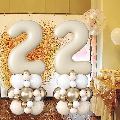 Image of 40 Inch Cream Number 2 Balloon for 2nd Birthday Decoration Beige White Sand Number Two Foil Balloon Tower Giant Large Nude Neutral Digit Helium Balloons Stack for Girls Second Anniversary Party