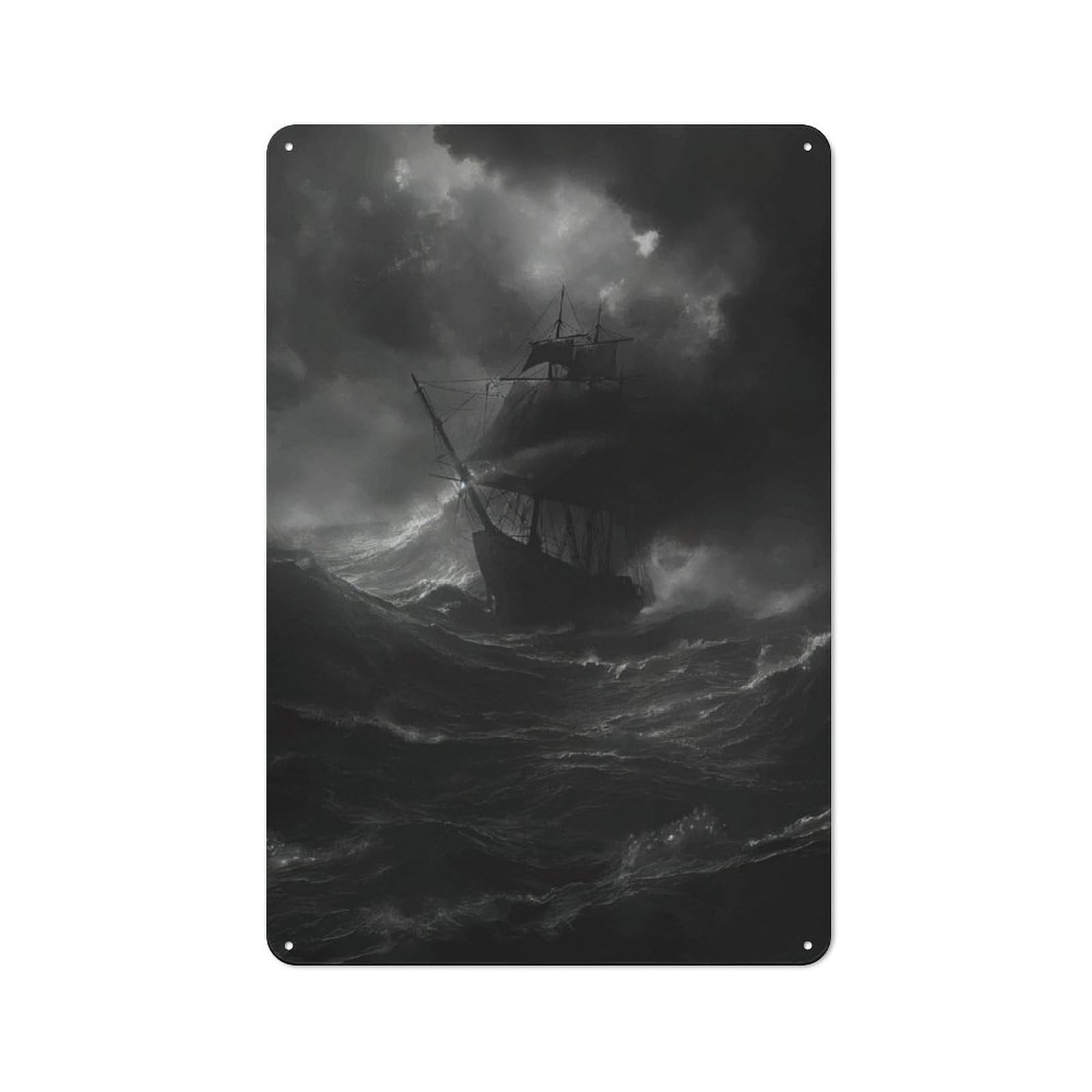 Country Metal Sign with Pirate Ship in The Storm Design 30x20cm, Farmhouse Farmhouse Wall Decor for Kitchen, Cottage, Porch Or Garden Room
