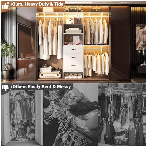 96inchclosetsystemwith3woodendrawersclosetorganizersystemwithstorageshelvescutablewallmountedclosetsystemwith3adjustablehangingrodsforwalkinclosetwhite Urban Country Home Decor 96 inch closet system with 3 wooden drawers closet organizer system with storage shelves cutable wall mounted closet system with 3 adjustable hanging rods for walk in closet white urban country home decor