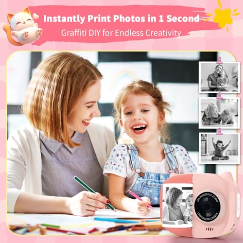 Rongta Kids Camera Instant Print, 1080P Kids Instant Cameras That Print Photos, Christmas Birthday Gifts for Girls Age 3-12, Video Camera Portable Toy for 3 4 5 6 7 8 9 10 Year Old Kids Girls(Pink) - Image 3