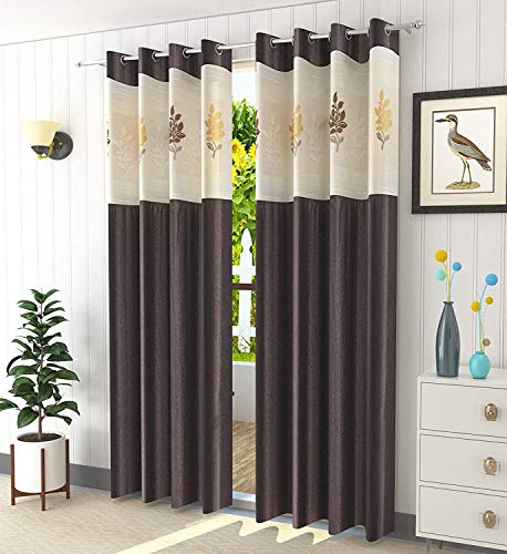 Image of Polyester Floral Patch Printed Curtains for Home Decor, Windows, Door, Long Door (Set of 2 Pcs) (Coffee 7 Feet)