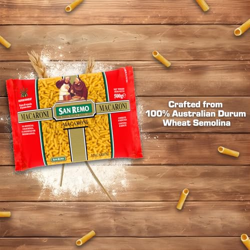 Image of San Remo Macaroni Pasta, 500g | Source of Protein & Fibre | No Preservatives | Quick & Easy to Cook | 100% Vegetarian (Pack of 2)