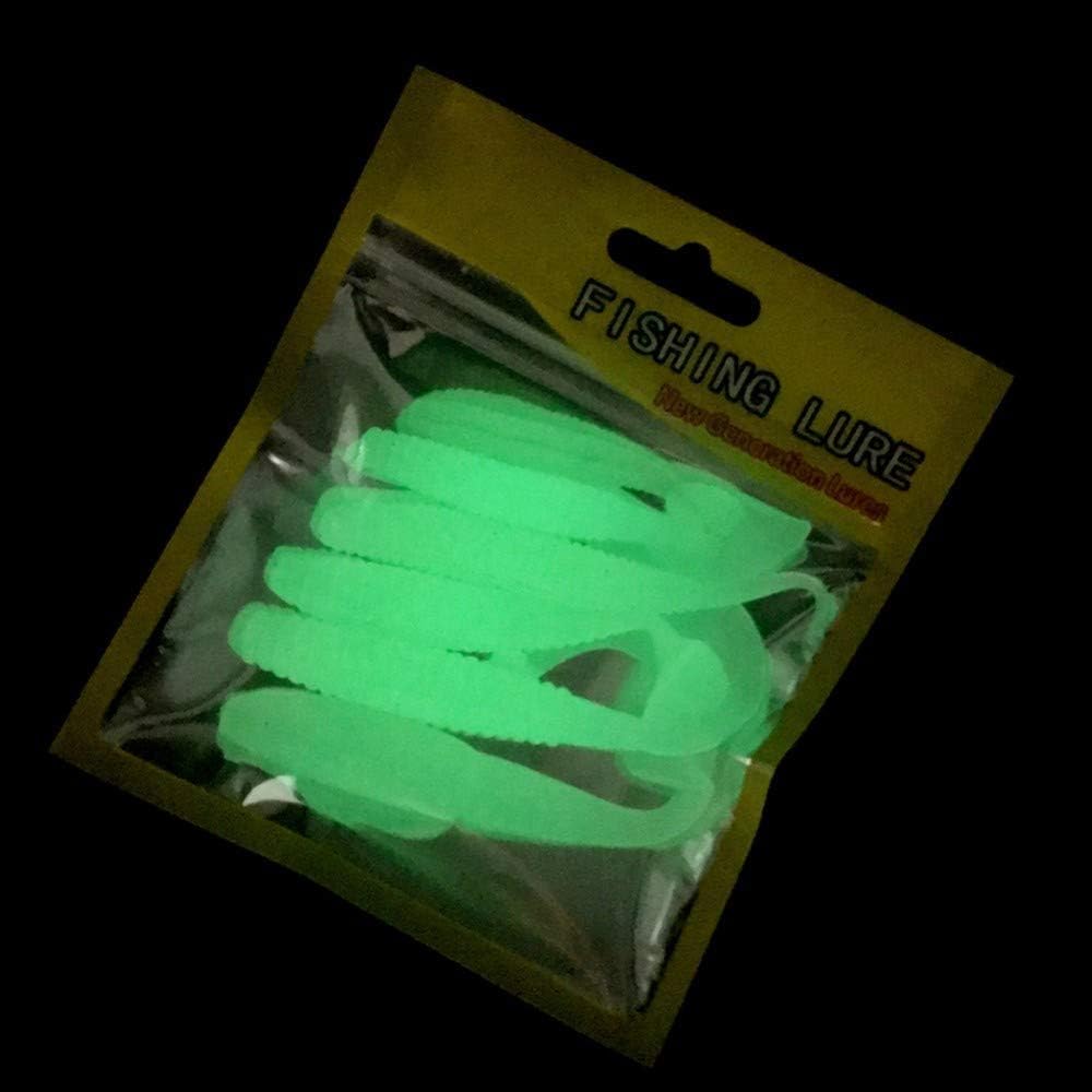 6pcs/lot Paddle Tail Soft Grubs Glow in Dark T Tail Lure Jig Head Soft Lure for Bass Fishing Mandarin Fishing