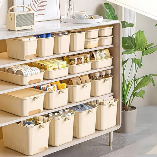 Image of HoopVool Multi Purpose Plastic Storage Bins Stackable Organizer Boxes with Lids, Stackable Crates for Home & Kitchen, items like books, clothes, snacks, toys. (Pack of 1, Medium - 24 X 16 X 14.5 CM)