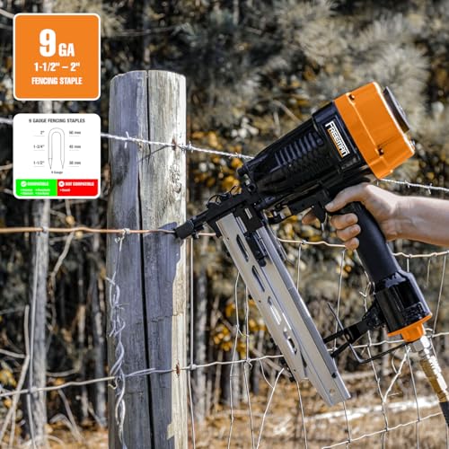 Image of Freeman PFS9 Pneumatic 9-Gauge 2 inch Fencing Stapler with T-Handle, Adjustable Metal Belt Hook, and Case