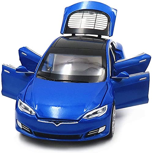 Image of DEUSON ECOM 1:32 Model S Toy Car for Kids Diecast Metal Car for Kids Sound and Light Pull Back Openable Door, Blue