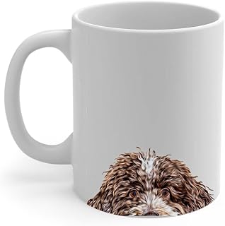 Lovesout Funny Curious White Chestnut Lagotto Romagnolo Peeking Look Out Coffee Mug 11oz White Ceramic Cup Puppy Owners Gifts