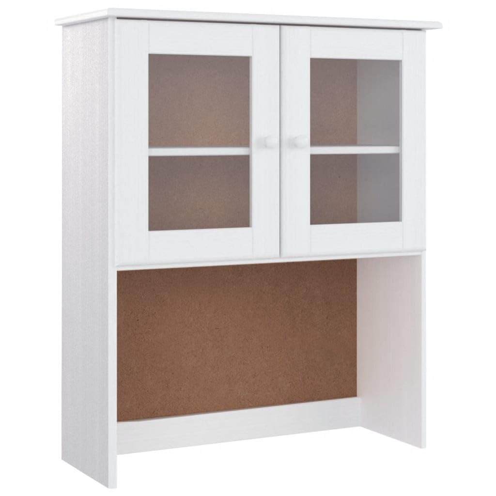 Générique Bufet Alta High White 77x35x188 cm, z litego drewna sosnowego, szafka do przechowywania z półkami, szufladą i szklanymi drzwiami, drewniane guziki, uchwyt ścienny w zestawie