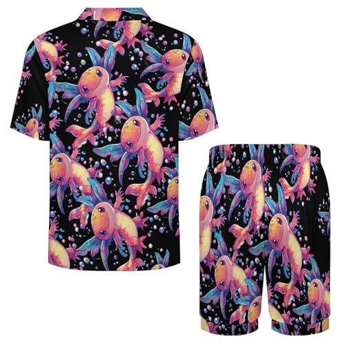 Cute Animal Colorful Axoltl Mens Pajamas Set Short Sleeve Sleepwear Summer Pjs Sets 2 Piece Loungewear Nightwear4