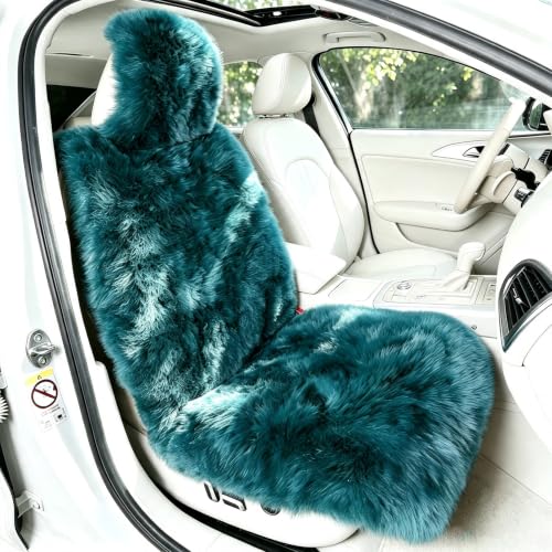 Image of OGLAND Fluffy Sheepskin Car Seat Cover for Soft Natural Wool Cushion Pad