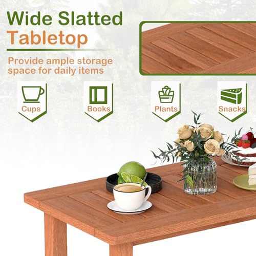 COSTWAY Garden Coffee Table - 90cm Hardwood Patio Side Table with Slatted Top for Indoor and Outdoor Use, Ideal Bistro Table for Balcony, Backyard, and Poolside - Image 5