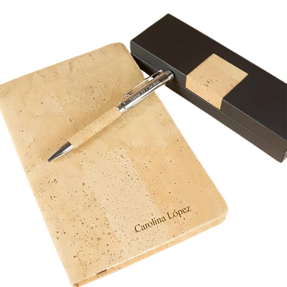 CALLE DEL REGALO Conjunto de bloc de notas y bolígrafo de corcho personalizados con texto