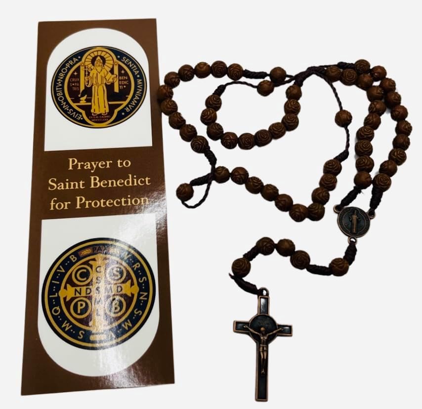 Set de regalo de rosario de San Benito con marcapáginas de oración católica