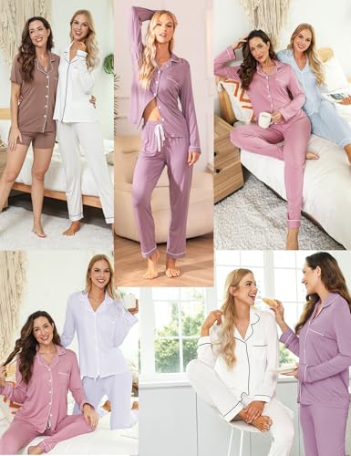 Senert Pajamas Set For Women Long Sleeve Sleepwear Soft Button Down Shirt with Long Pants Pj Lounge Sets S-XXL3