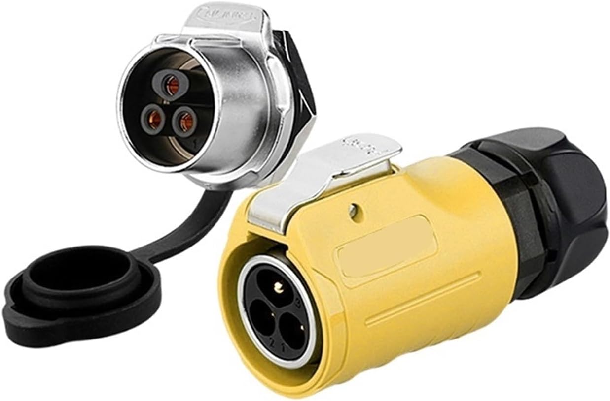 LP20 M20 Aviation 3-pin 20A 500V Waterproof Cable Power Connector Socket Butt Connector Suitable for Outdoor Spotlight Radio KL4-4b(Male Plug Set1)