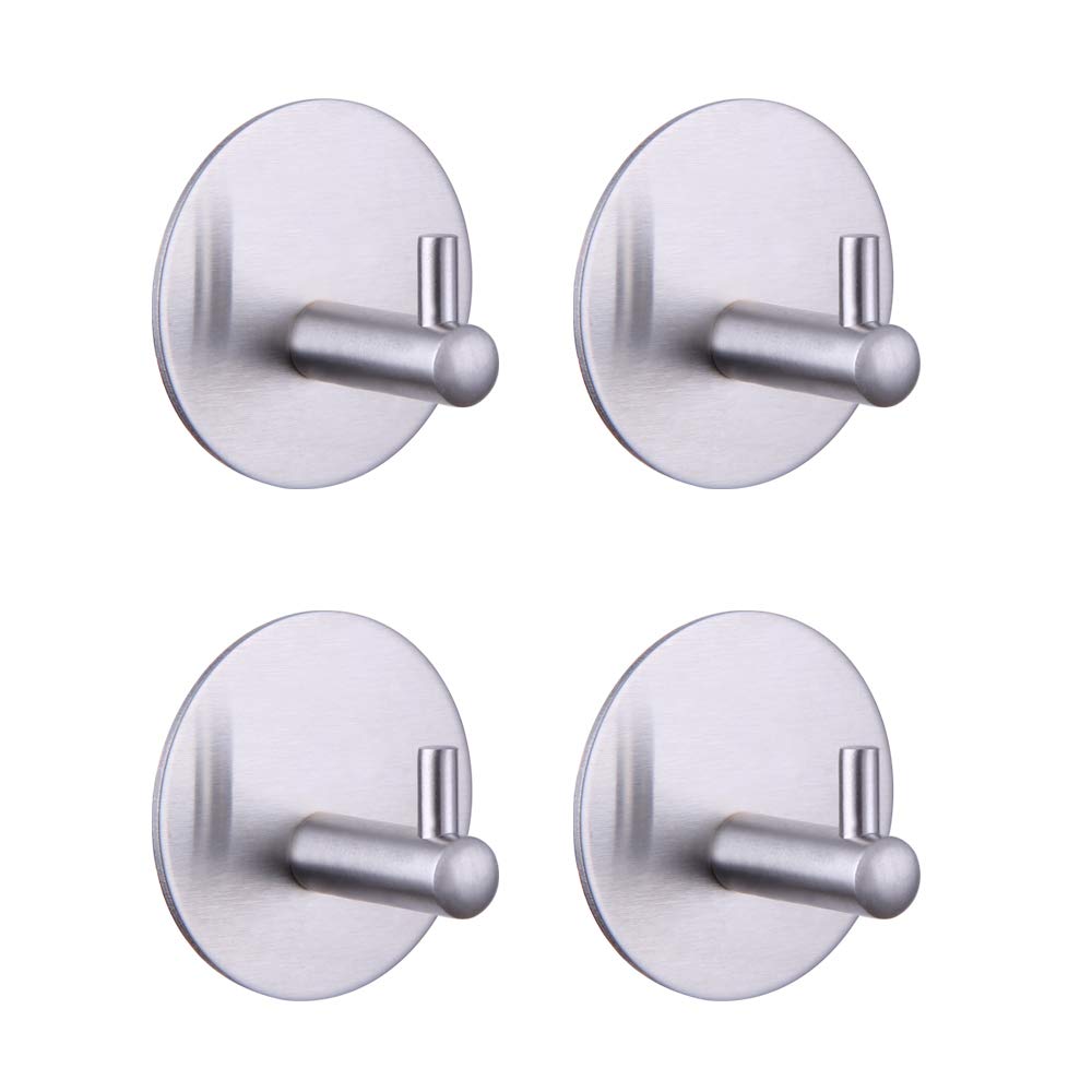 GERZWY Heavy Duty Hooks - Waterproof Stainless Steel Wall Hangers, Towel Holder 4 Pack (Brushed Steel)