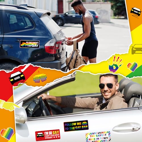 Image of 12 Pcs Gay Pride Funny Magnet Bumper Sticker LGBT Rainbow Pride Prank Magnetic Sign for Vehicle Truck Reusable Magnet Sticker for Fridge(Cute)