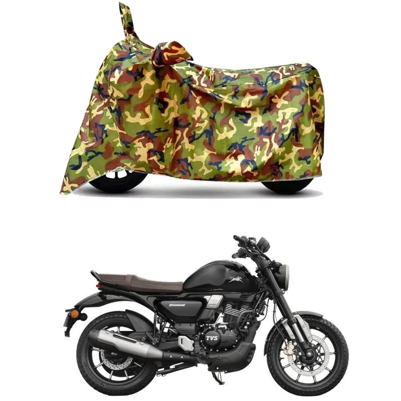 Image of Waterproof 100% PVC Coated Full Bike Scooty Two Wheeler Body Cover Compatible for TVS Ronin TD /UV-Rays /Heat Protection /Birds Dropping /Scratchproof /Dust Proof /All Varients[6X6 Jungle Print]