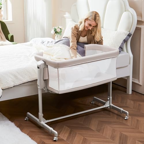 SANEWE Beistellbett Babybett - Stubenwagen Baby Bett mit Rollen Federwiege für Babys - Reisebett Set - Ausziehbares Kinderbett - Sicherer Schlafplatz für Kleinkinder