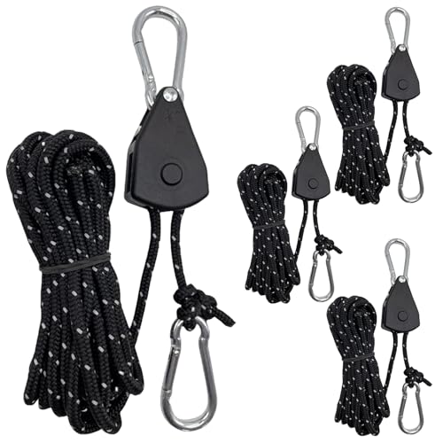 GmwyCzV 4 Pezzi Cricchetto di Corda Regolabili, Nylon Ratchet Corda, Rope Cricchetto con Gancio, Tent Guy Ropes con Tenditore per Escursioni All Campeggio Escursionismo