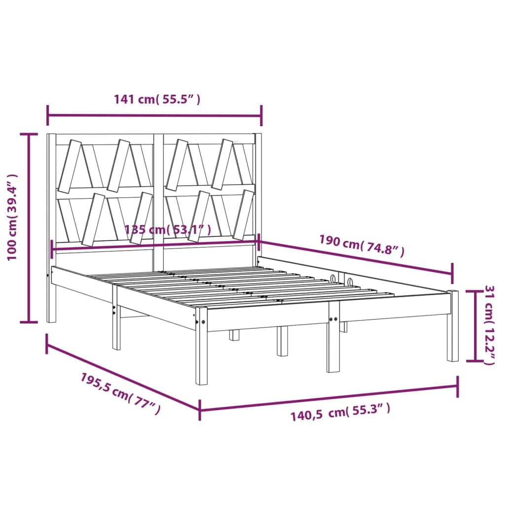 Lite sosnowe Klasyczna rama łóżka Podwójna Brąz 135x190 cm | Rama łóżka sosnowa 135x190 cm podwójna lite drewno z zagłówkiem solidna