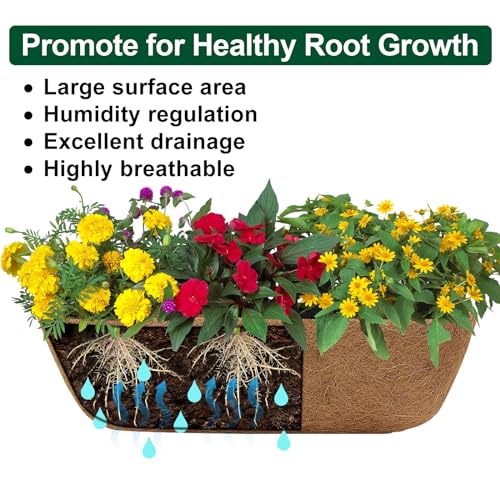 Image of DUNCHATY 24 Inch Railing Planter 2 Pack - Adjustable Metal Window Box Planter with Coco Liner for Deck Balcony Porch Fence - Outdoor Hanging Flower Basket for Herbs & Flowers