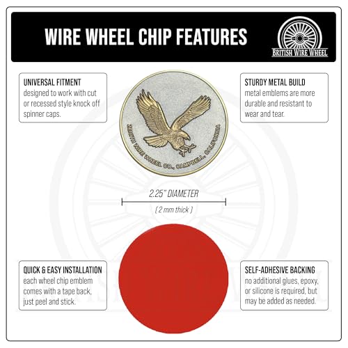 Image of Zenith Eagle Gold & Chrome 3D Metal Wheel Chip Emblem (Single) | 24K Triple Gold and Chrome Plated Solid Metal Emblem, 2.25 inch | for Lowriders with Recessed Knock Off Spinner Caps