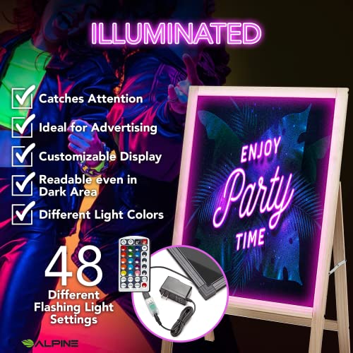Alpine Industries Led Illuminated Wooden Message Writing Board On An A-Stand 20" X 28" (Beige) #TOP3