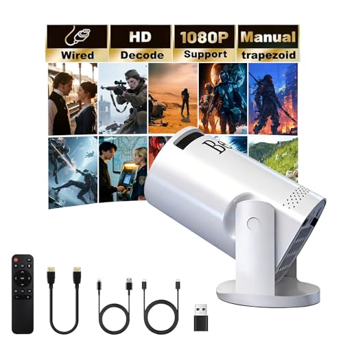 BESUS Mini projector, with wired screen sync 4K 1080P portable projector 180° rotation. 17-130'...