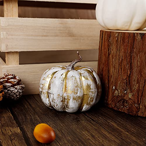 Image of winemana 16 Pcs Golden and White Pumpkins Fall Decorations for Home | Assorted Sizes, Artificial Foam Pumpkin, Thanksgiving Table Decorations, Harvest Autumn Decor, For Indoor Home Kitchen Mantle