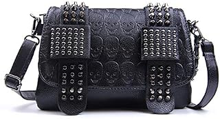 EVEOUT Gothic Skull Rivet Studded Crossbody Bag for Women Ladies PU Leather Messenger Shoulder Bag Wristband Bag Wallet Purse