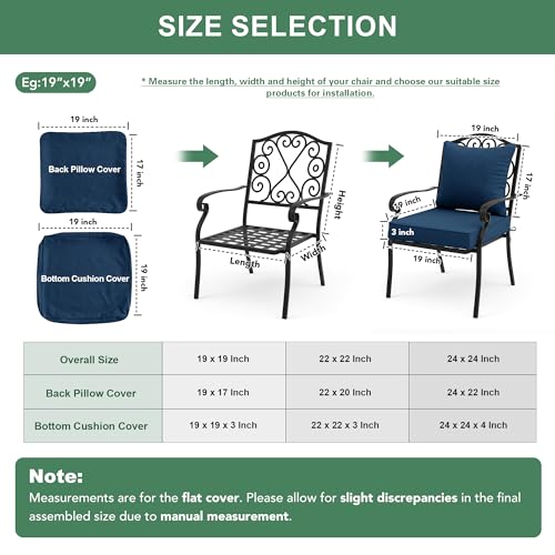 Image of Summsun Outdoor Chair Cushions, Faux Linen Backrest and Deep Seat Cushion Set for Patio Furniture with Weather Resistant Removable Cover, Ties, Non-Slip Bottom, 24 x 24 Inch, Navy, Set of 2