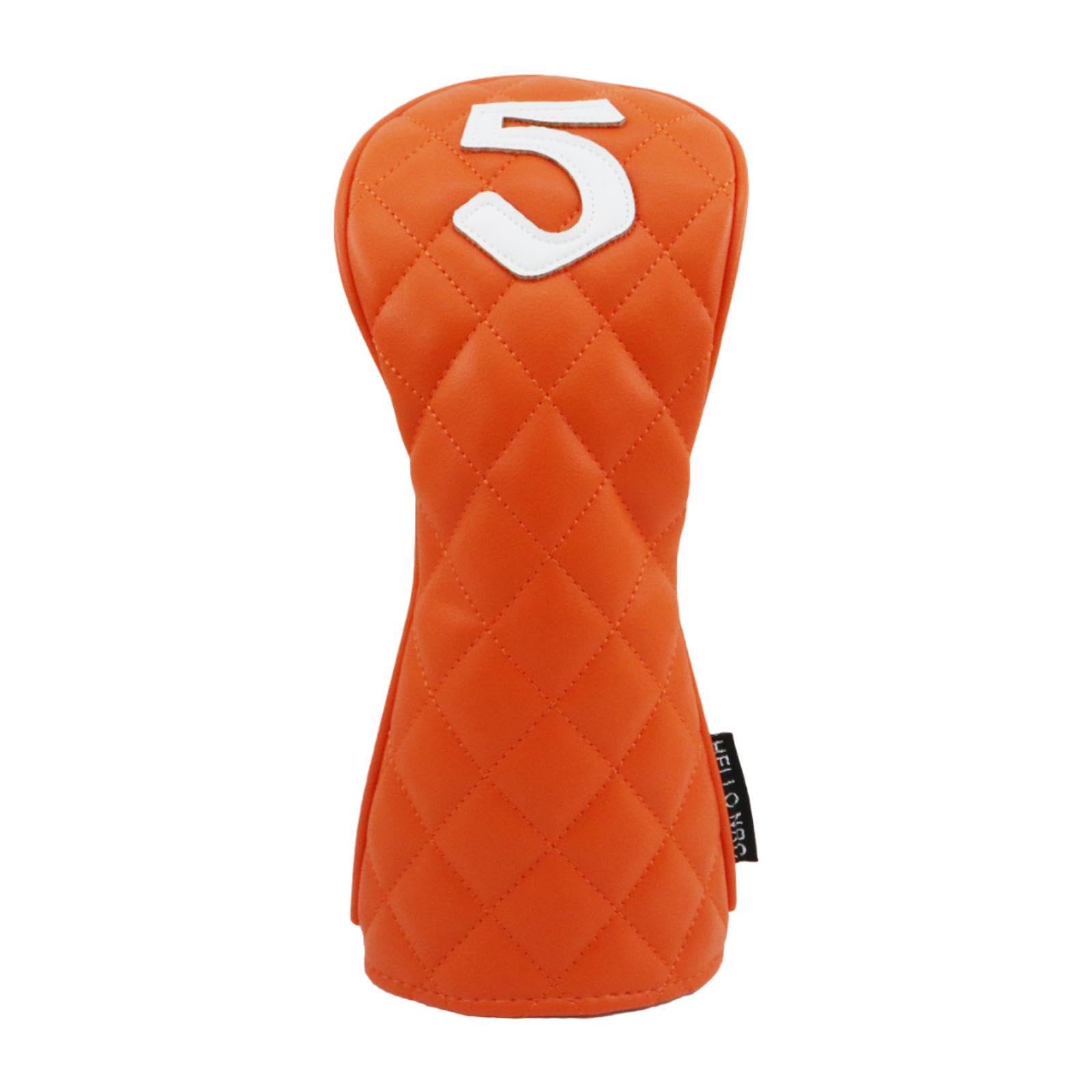Baoblaze Golf Wood Headcover PU Leather Portable Scratchproof Golf Accessories Long Neck Wrap Golf Club Protector Golf Wood Head Cover, Orange, 5