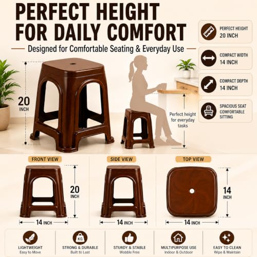 Image of PulGos ๐ ๐๐๐ฌ Plastic Sitting Stool for Home, Office & Outdoor Use | Compact, Lightweight & Durable Stools for Adults & Kids | Use as Footrest, Side Table, Extra Seating for Room, Balcony, Garden