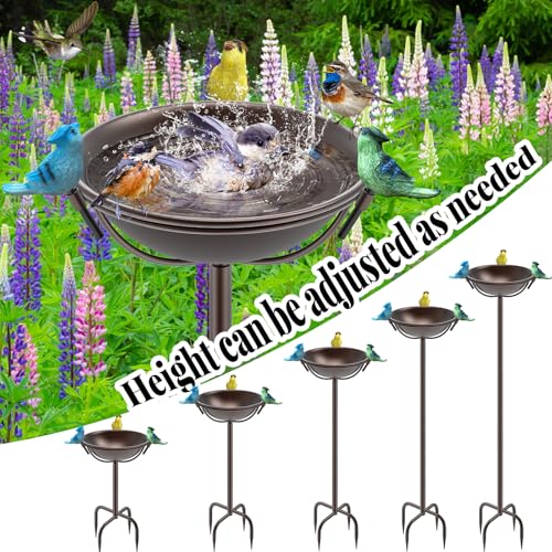 Outdoor Bird Bath Garden BirdBath Feeder with Metal Stake, Freestanding Birdbaths Bowl with 3 Resin Bird Statues, Birdbath & Birdfeeder Garden Yard Lawn Decor (braun) – Bild 5