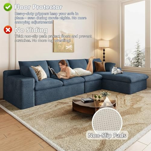 Image of 136 inch Cloud Couch Modular Sectional Sofa for Living Room, L-Shape Boneless Couch with Deep Seat, Modern Corduroy 4-Seater, No Assembly Required (Blue,Right-Facing Chaise)