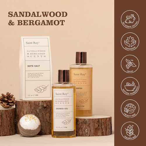Image of Fathers Day Gifts for Men Dad Birthday Gifts Spa Kit Cedar & Bergamot Scents Bath Gift Set and Shower Gift Bath and Body Gift Basket Set Mans Gift Bath Spa Kit Spa Baskets, Home Spa Care Men Gift set