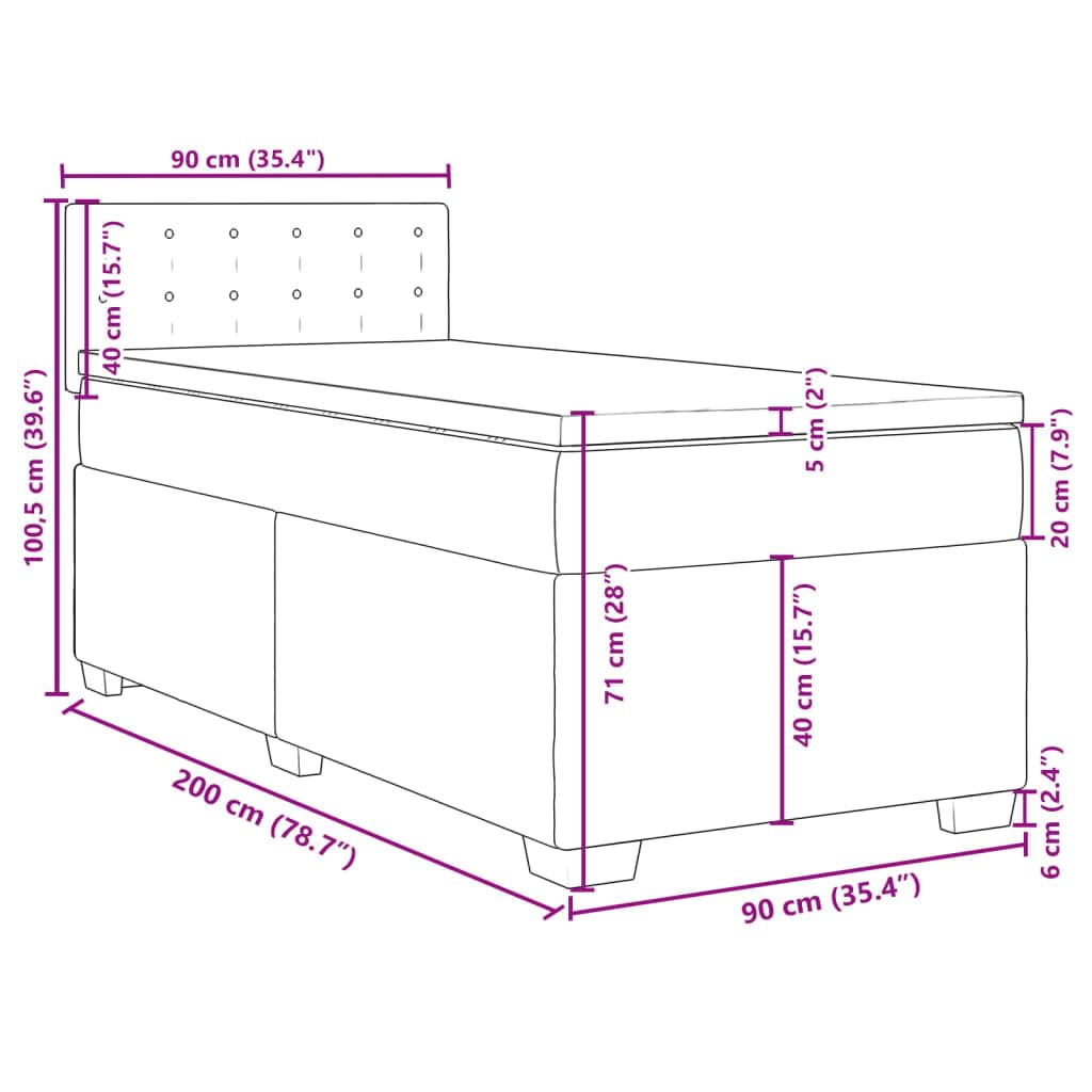 vidaXL Boxspringbett, Polsterbett Bett mit Matratze, Bettgestell mit Kopfteil Lattenrost, Einzelbett für Schlafzimmer, Dunkelgrau 90x200cm Samt