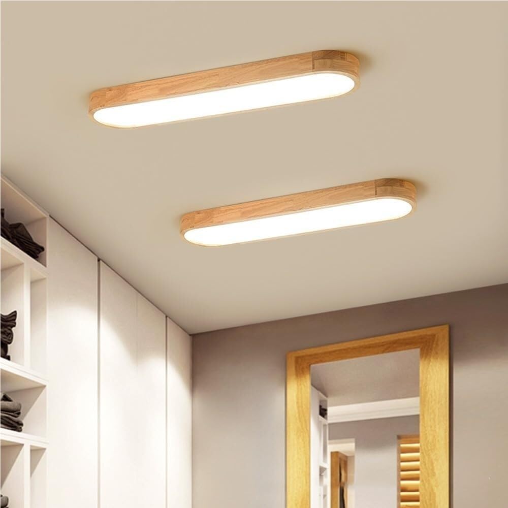 Lámpara de Techo LED de Madera Moderna, Plafón Minimalista Alargado Plano Estilo Japonés Luz de Techo para Pasillo Sala(Stepless Dimming,65cm/25.59in)