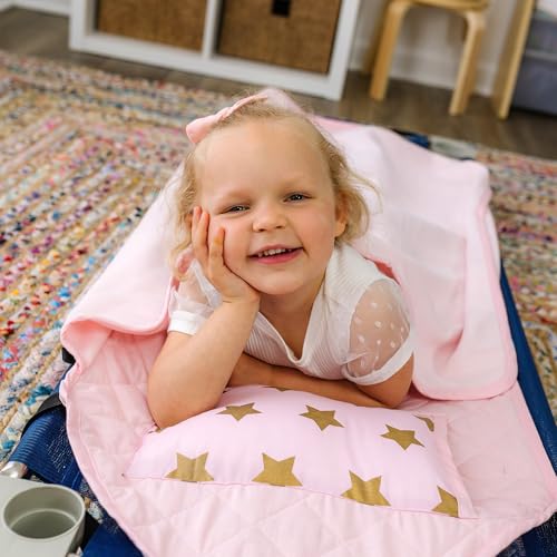 Image of Wildkin Modern Kids Nap Mat with Pillow for Boys & Girls - Soft & Cozy Cotton Blend, Elastic Straps, Toddler Sleep Mat for Daycare, Preschool, Kindergarten & Travel, Ages 3-7, Machine Washable - Stars