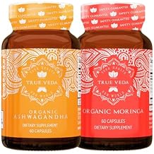 True Veda Energy Bundle | USDA Organic | Multi-Award-Winning | Organic Ashwagandha KSM-66 + Organic Moringa Capsules