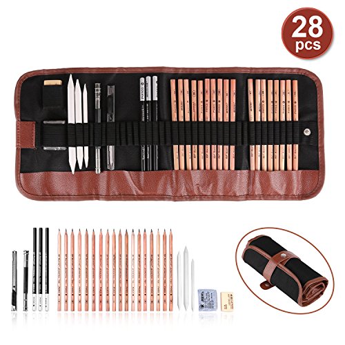 Fivejoy 34 PCS Professionnel Crayons Dessin, Kit de Croquis Crayons Ensemble, Crayons à Dessin Professional Art Set, Idéal pour étudiants Adultes Enseignants Débutants Enfants